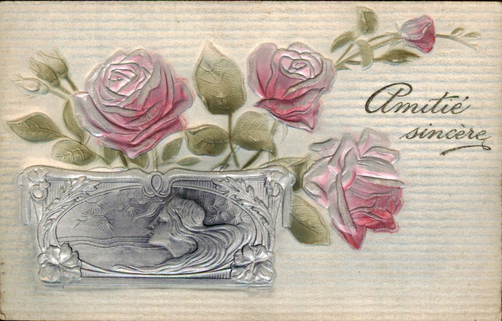 拉斐尔·柯恩赫纳卡片 - 女性 - 花朵 - 铜 - 银 - 未签名 - 明信片 (3) - 1900-1905 #4.3