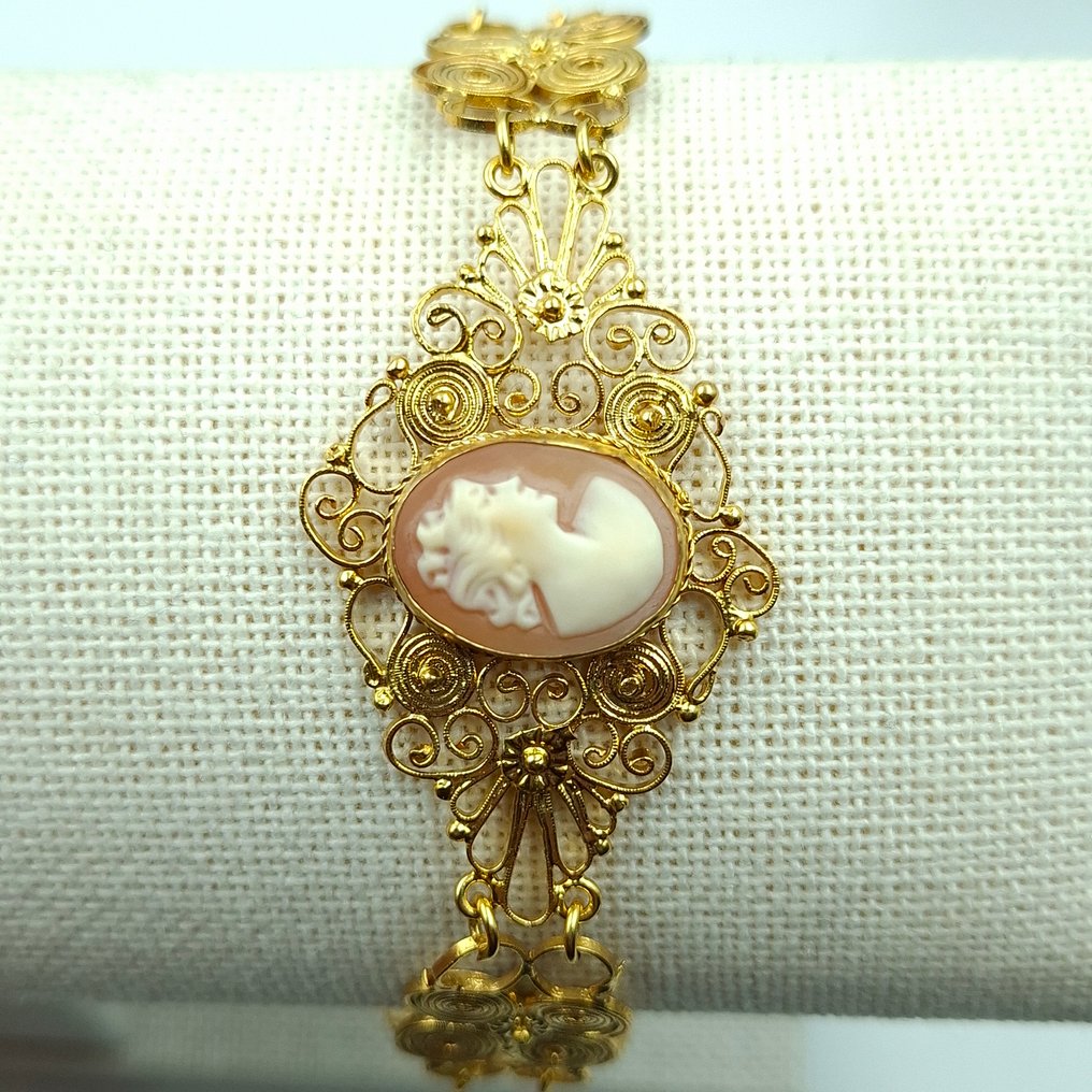 Senza prezzo di riserva - Bracciale Argento, Placcato oro -  71.00ct. tw. Corniola - Cameo Antico Dorato #4.3