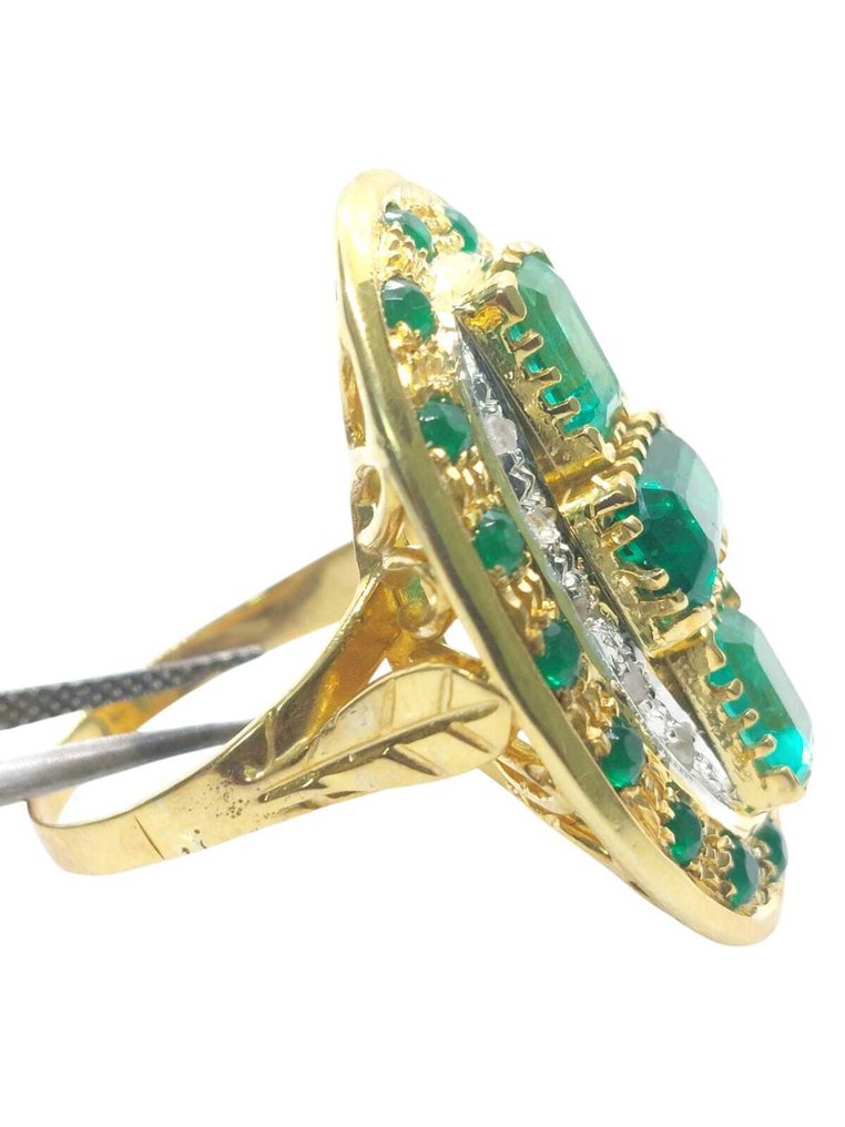 没有保留价 - 戒指 - 9 kt. 银, 黄金 祖母绿 - 混合宝石 #4.3