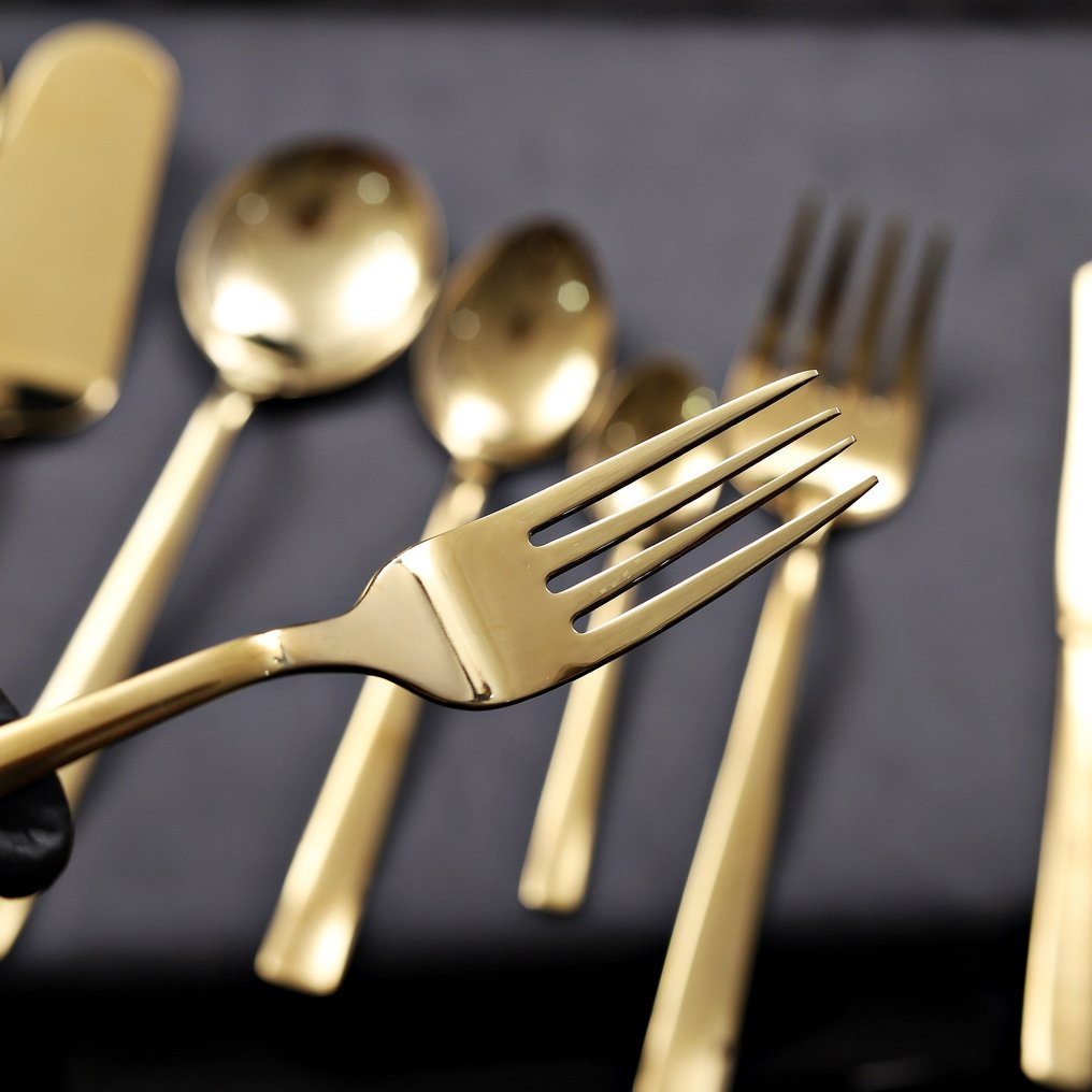Servizio di posate (29) - Set di posate per 6 persone, 29 pezzi, set di cucchiai color oro royal, di qualità alimentare, con - acciaio inossidabile #4.3