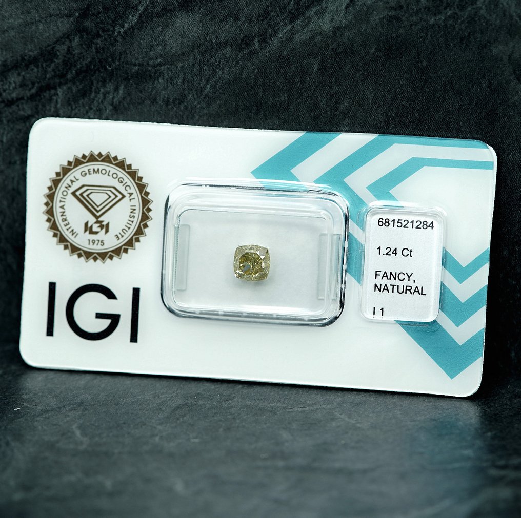 1 pcs Διαμάντι (Φυσικού χρώματος) - 1.24 ct - Κούσιον - Fancy light Γκριζωπό Κίτρινο - I1 - International Gemological Institute (IGI) #4.3