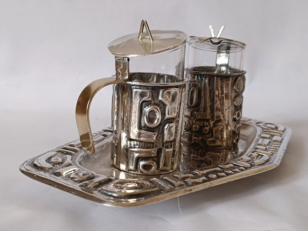 Belloso - 調味瓶套裝 - 黃銅, 青銅色, 鍍銀, 玻璃 - 一套礼仪用油瓶 #3.2