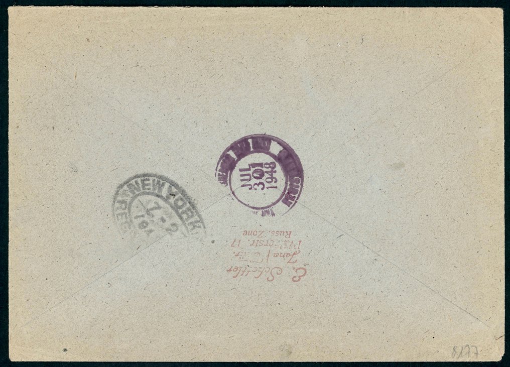 SBZ - Hand stamp 1948 - Handstamp FDC 'Jena 24.6.48' to New York with 10, 20, 80 Pf #2.1