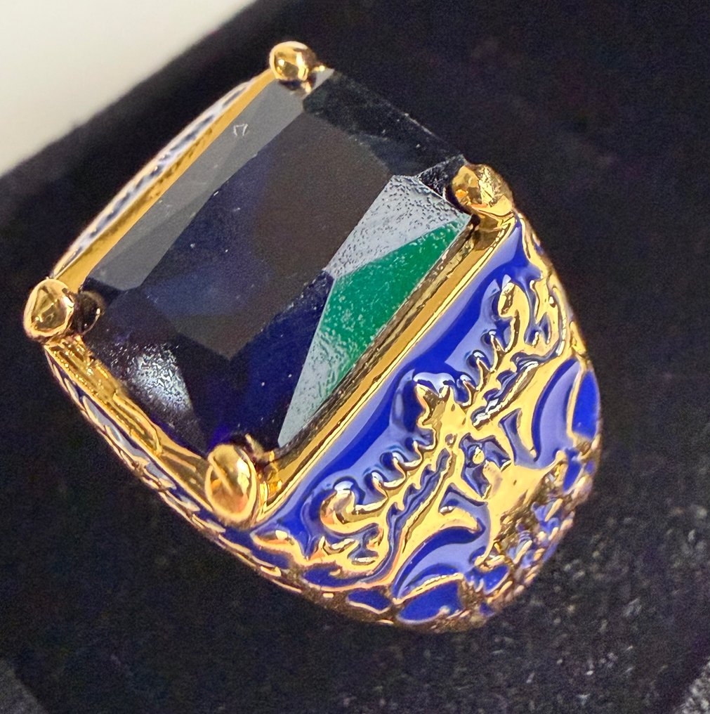Motobiker Blue enamel and Gold plated Ring with Sapphire Crystal - Ring #4.3