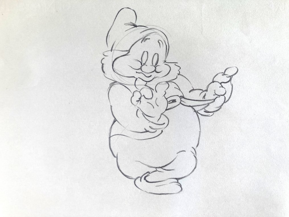 Snow White... (Walt Disney, 1937) Happy original animation drawing by Bill Tytla and certificate - RARE #2.1