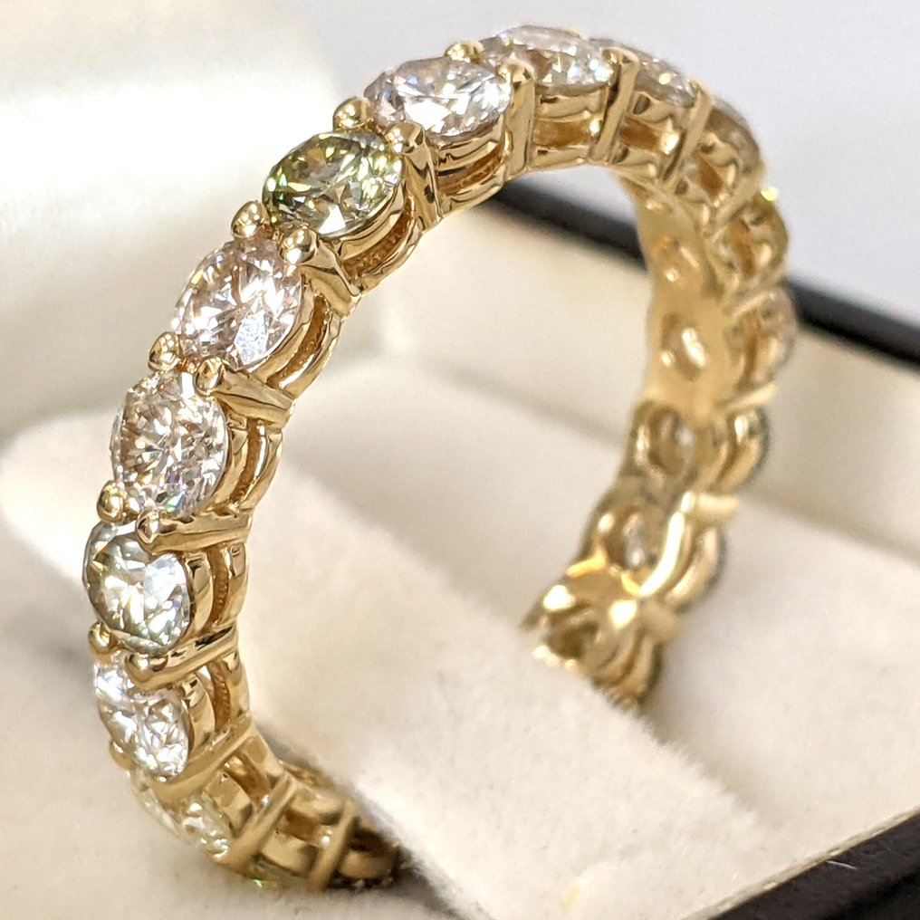 χωρίς τιμή ασφαλείας - Δαχτυλίδι - 14 καράτια Κίτρινο χρυσό -  3.18ct. tw. Διαμάντι (Φυσικού χρώματος) - ΙΓΙ #1.0