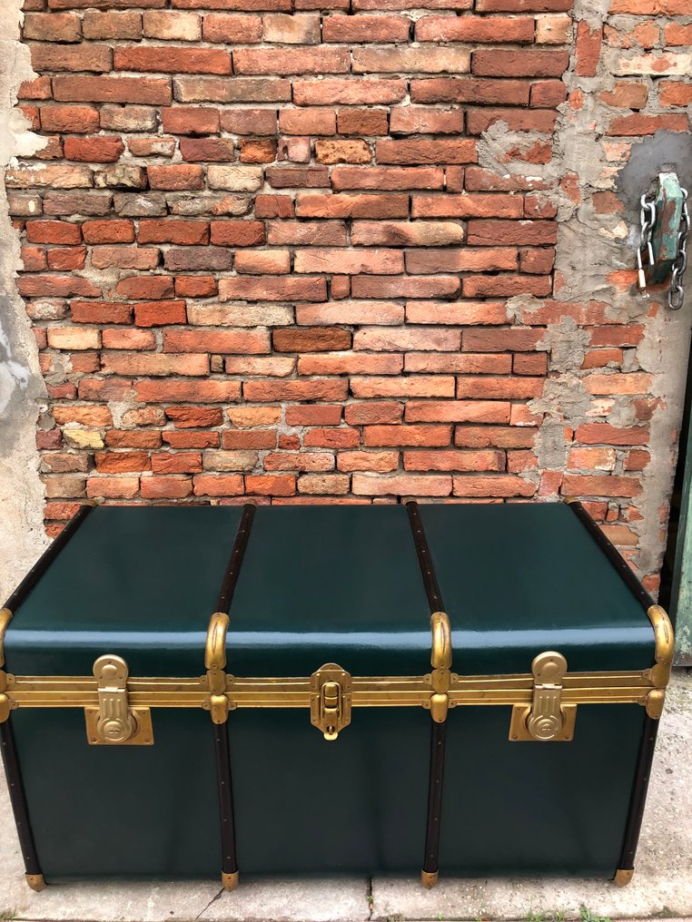 Opbevaringskiste - Træ, Forgyldt messing - Rejsekuffertskab. #1.0