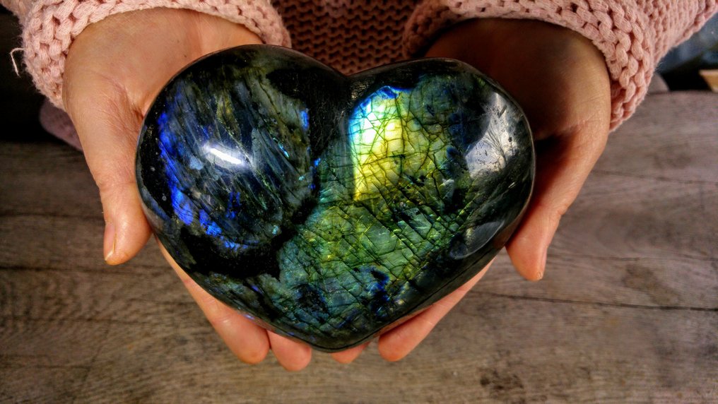 Labradorite, - Heart rare Gold - Turquoise colour - Height: 13 cm - Width: 13 cm- 1232 g #2.1