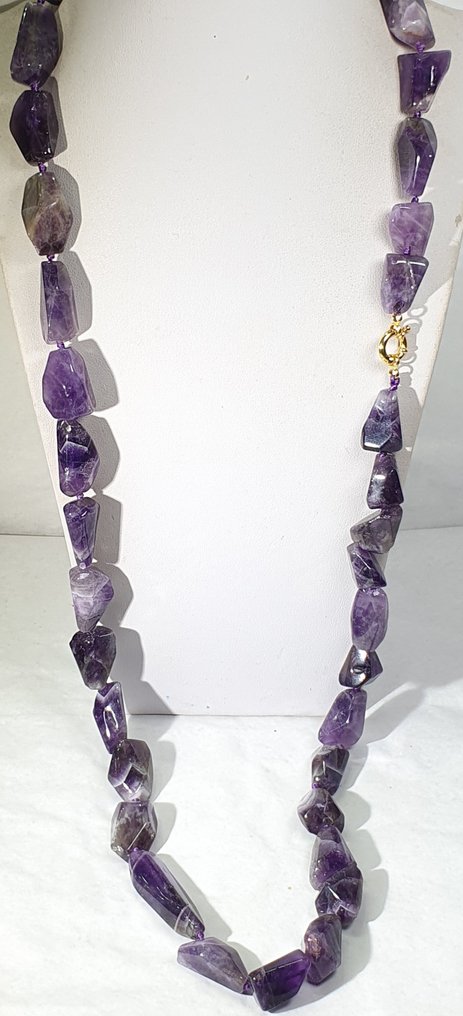 天然紫水晶 - 极为稀有 - 平静并减轻压力 - 925纯银镀金 - 一等品 - 頸鏈 #1.0