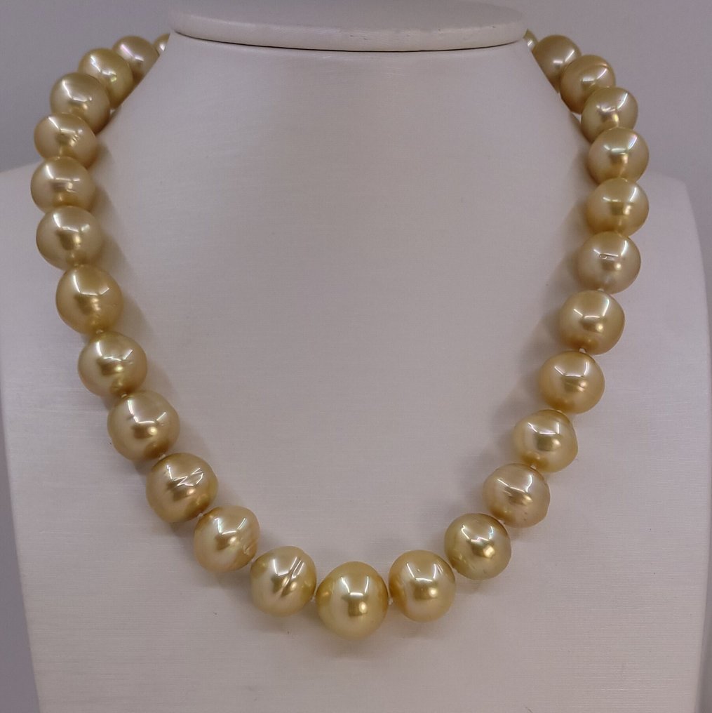 頸鏈 - 14 克拉 黃金, PSL 认证12.0x15.5毫米黄金南洋珍珠 #2.1