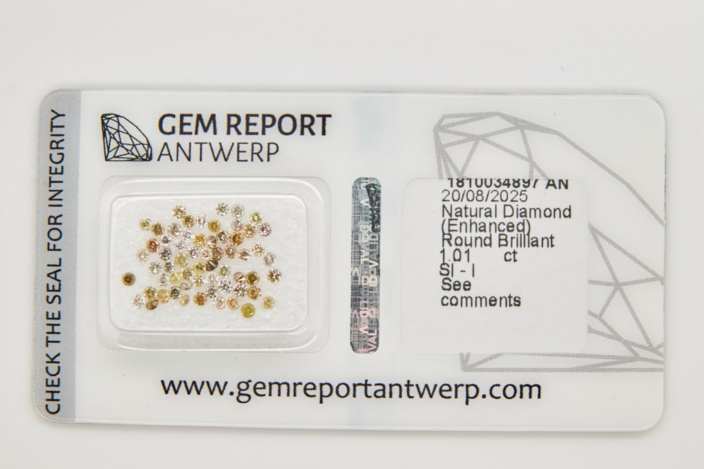 沒有保留價 - 61 pcs 鑽石 (經顏色處理) - 1.01 ct - 圓形 - SI1, SI2, I1, I2, I3 - Gem Report Antwerp (GRA) #1.0