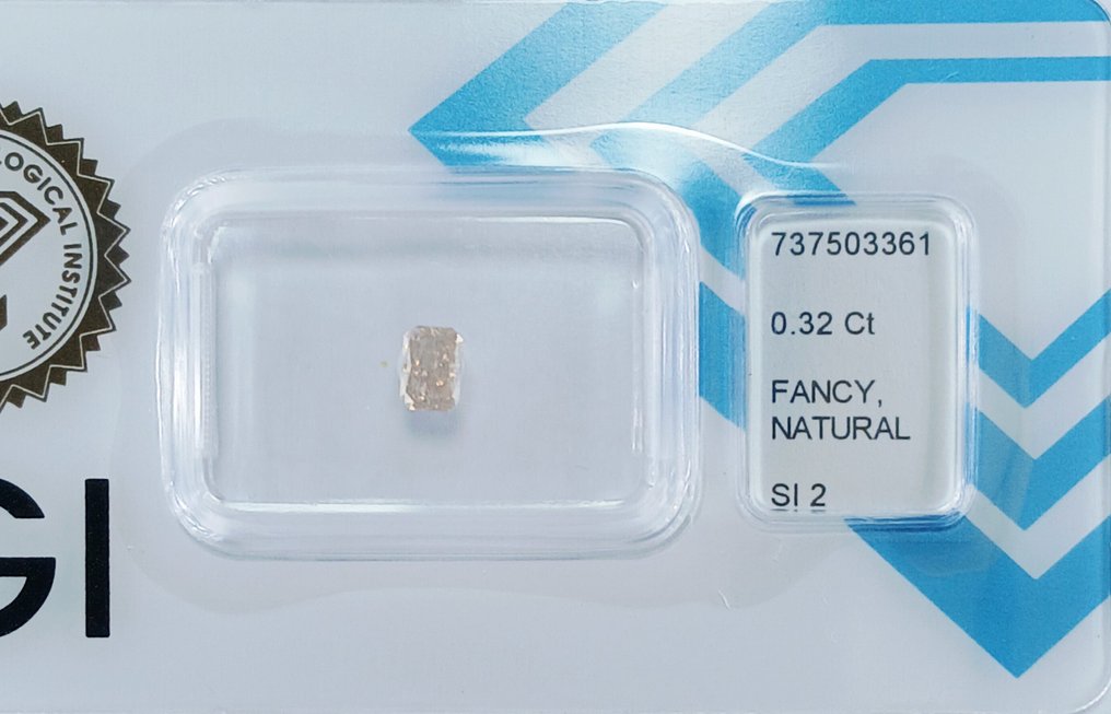 没有保留价 - 1 pcs 钻石  (天然色彩的)  - 0.32 ct - 矩形 - Fancy 稍带桃红色的, 棕色 - SI2 微内含二级 - 国际宝石研究院（IGI） #2.1