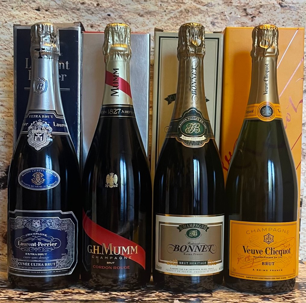 G.H. Mumm Cordon Rouge, Laurent-Perrier, Bonnet & Veuve Clicquot Ponsardin Carte Jaune - Champagne Brut - 4 Bottles (0.75L) #1.0