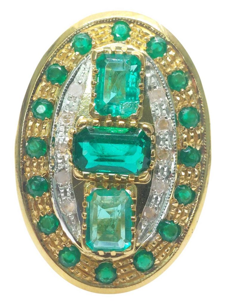 没有保留价 - 戒指 - 9 kt. 银, 黄金 祖母绿 - 混合宝石 #1.0