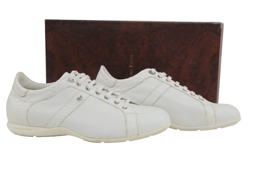 STEFANO RICCI RRP 3200€ Calf + Alligator White Sneakers - 8 UK - 運動鞋 - 尺寸: EU 42 #1.0