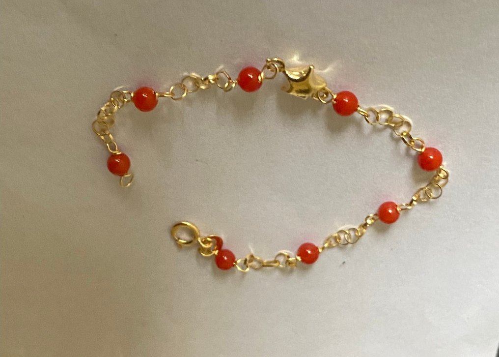 没有保留价 - 手镯 - 18K包金 黄金 珊瑚 - Battesimo vero corallo #3.2