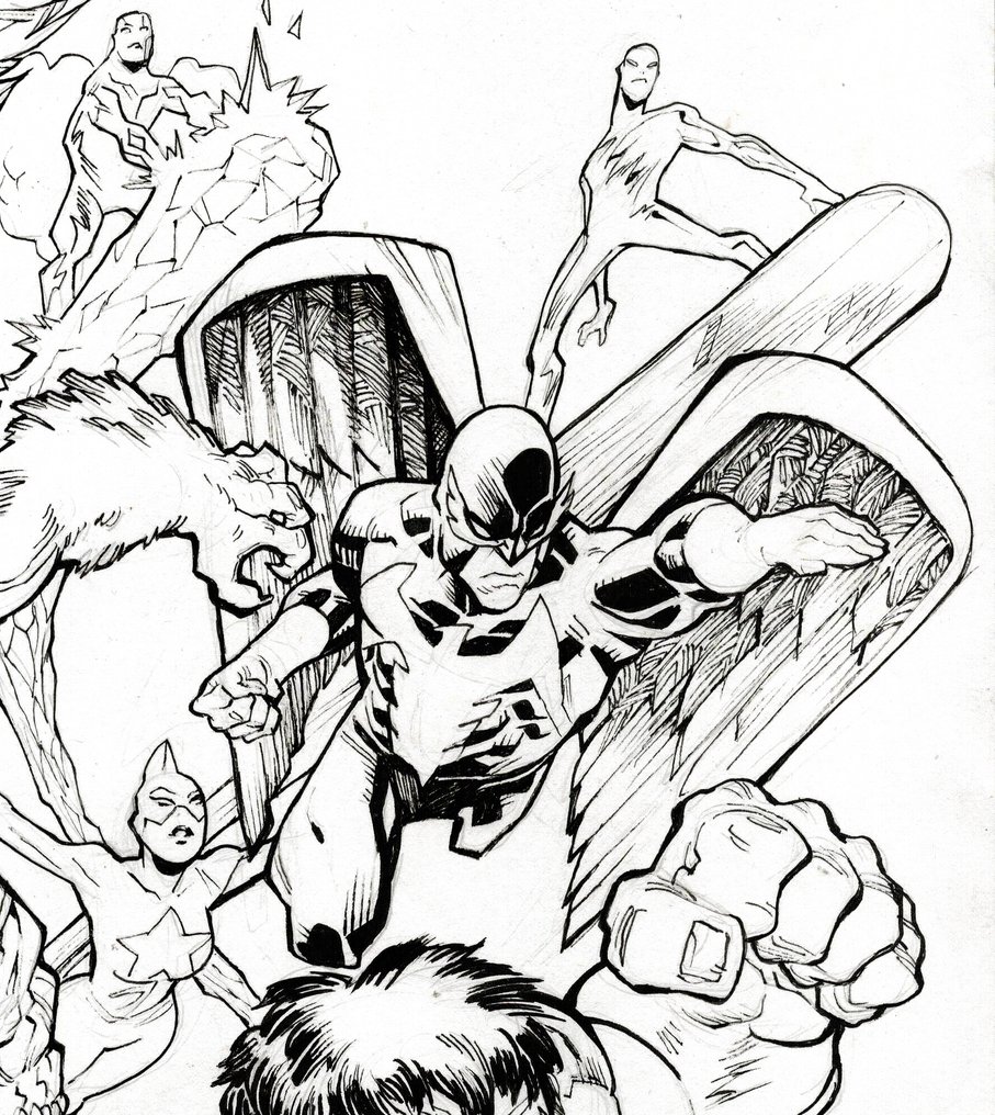 Domenech, Sergi – Tributo à capa dos Defenders de Secret Wars - Hand Signed Original Ink Artwork #2.1