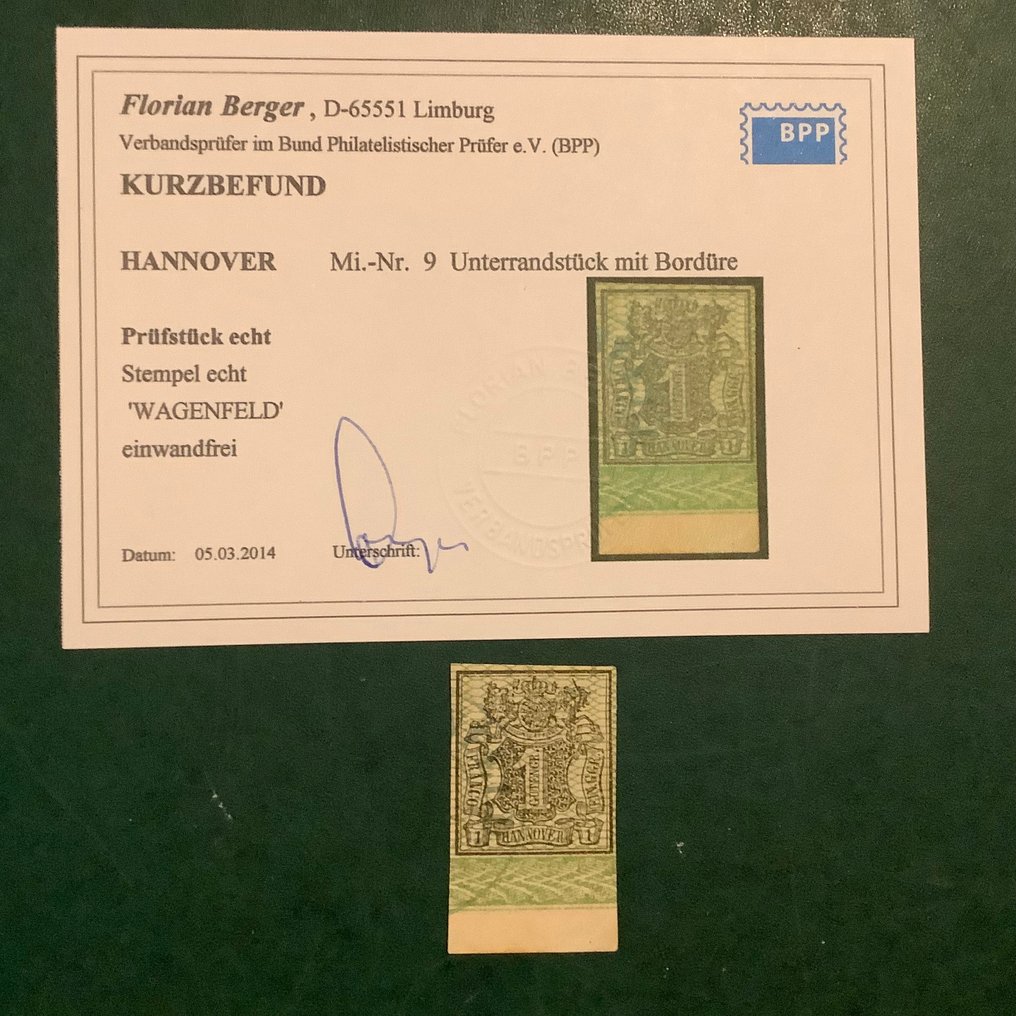 Hannover 1860 - 1. Gr met alulról és kifogástalan eredmény Berger által. - Michel 9 #1.0