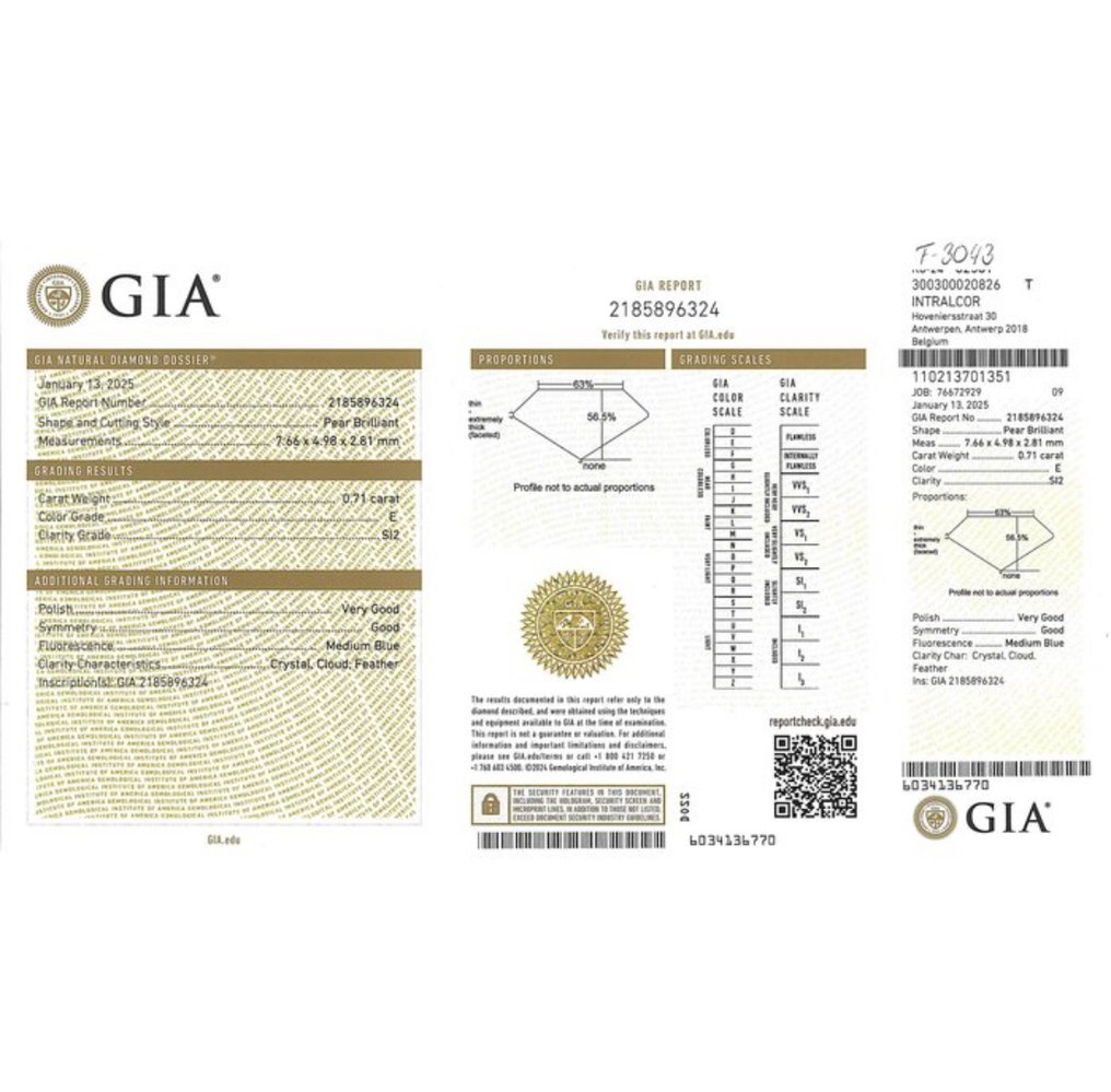 1 pcs Διαμάντι (Φυσικό) - 0.71 ct - Αχλάδι - E - SI2 - Gemological Institute of America (GIA) #2.1