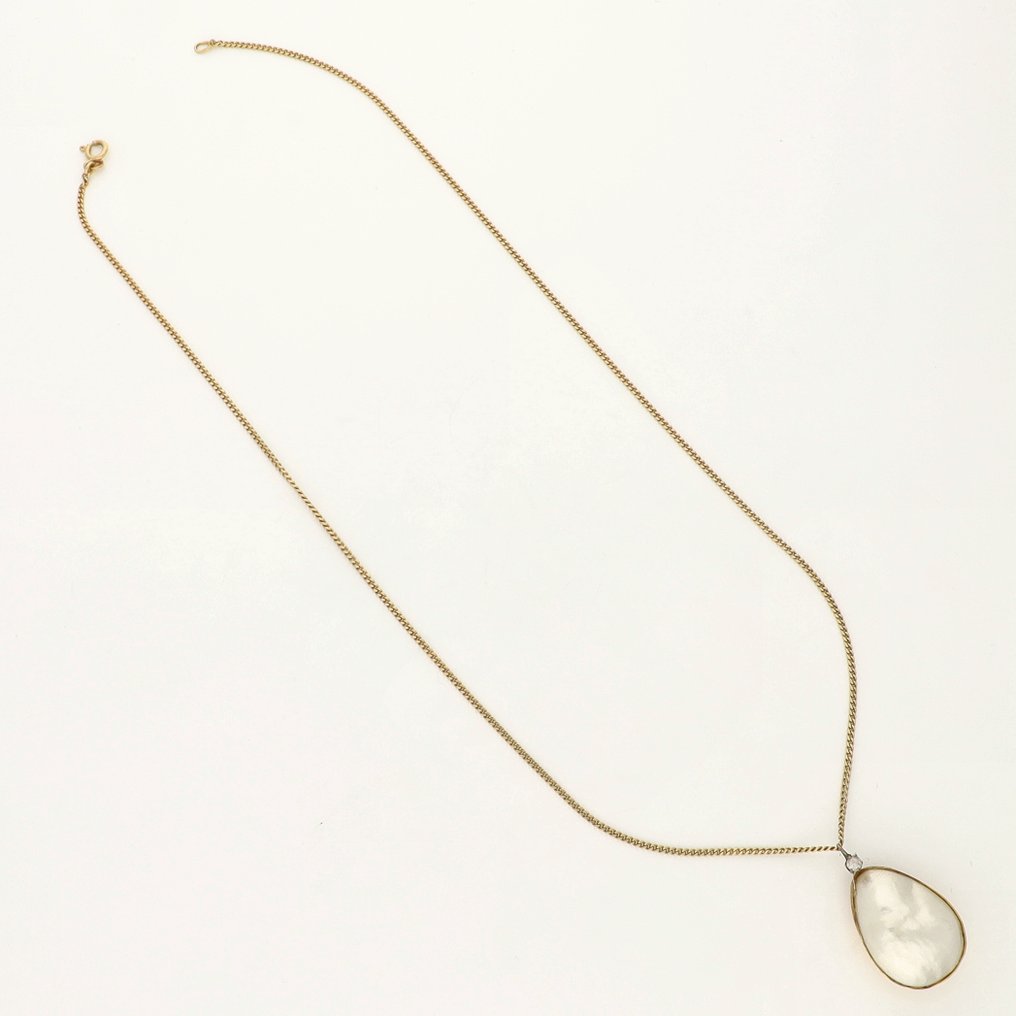 Collier avec pendentif - 18 carats Or jaune - Perle - Diamant; taillé en rose #2.1