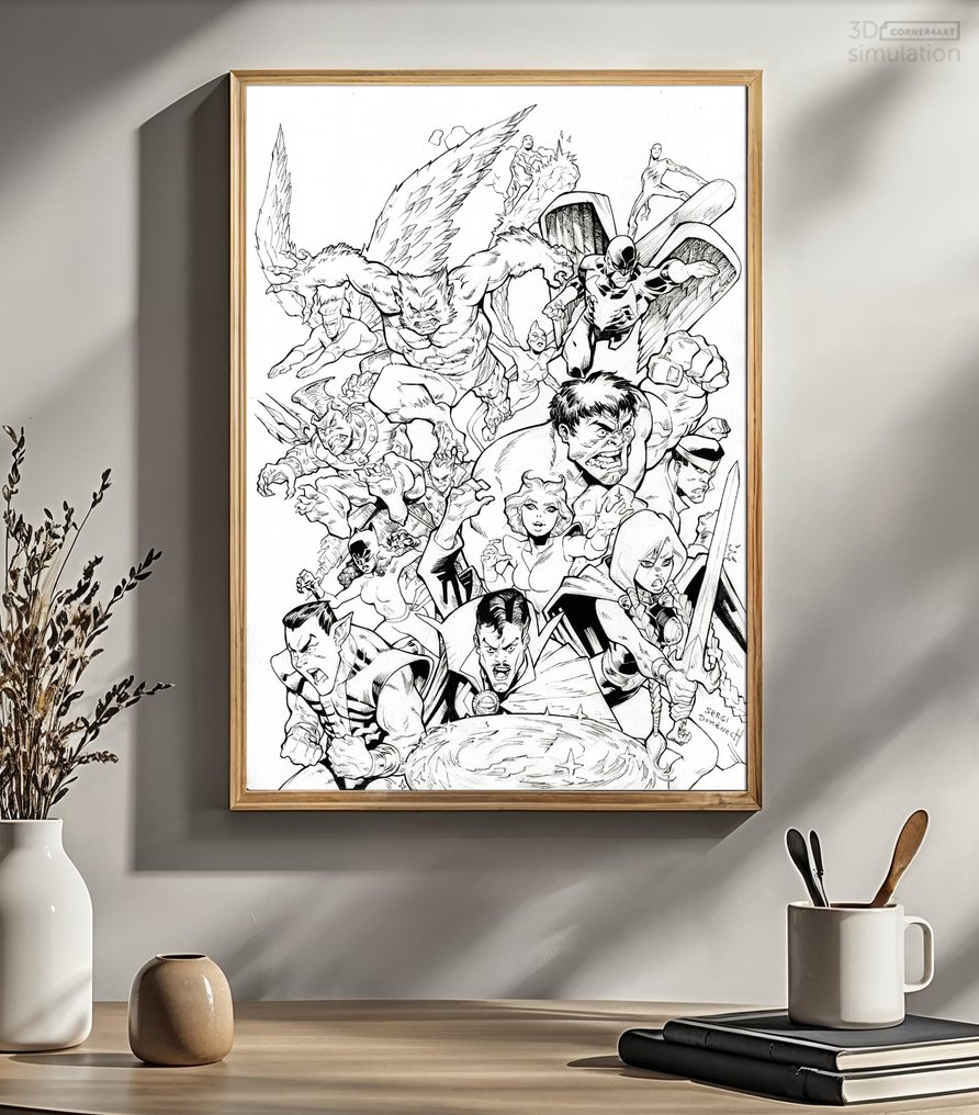 Domenech, Sergi – Tributo à capa dos Defenders de Secret Wars - Hand Signed Original Ink Artwork #1.0
