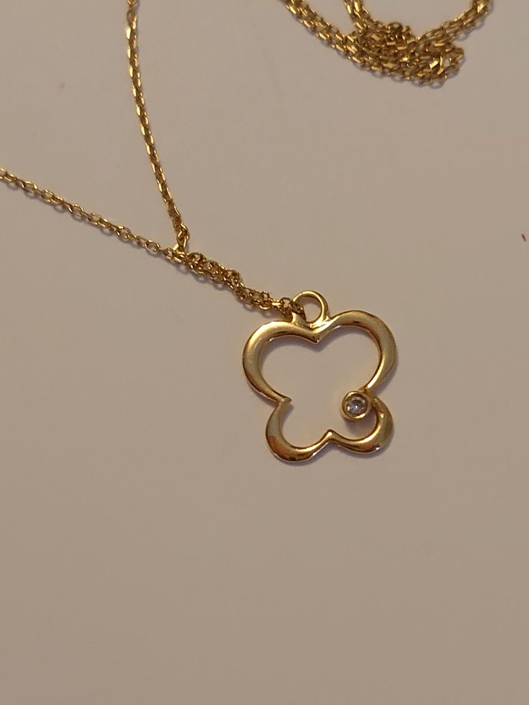 没有保留价 - 吊坠项链 - 18K包金 黄金 - 0.05ct. tw. 钻石 (天然) #4.3