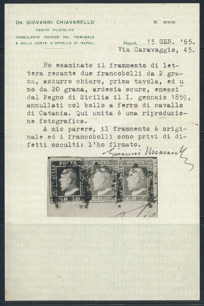 意大利古城邦-西西里  - 20克深灰色板岩 + 2克天蓝色 + 2克天蓝色III板。Cert. Chiavarello，cert. Sorani。 - Sassone n. 13c + n. 7 + n. 8b, #1.0