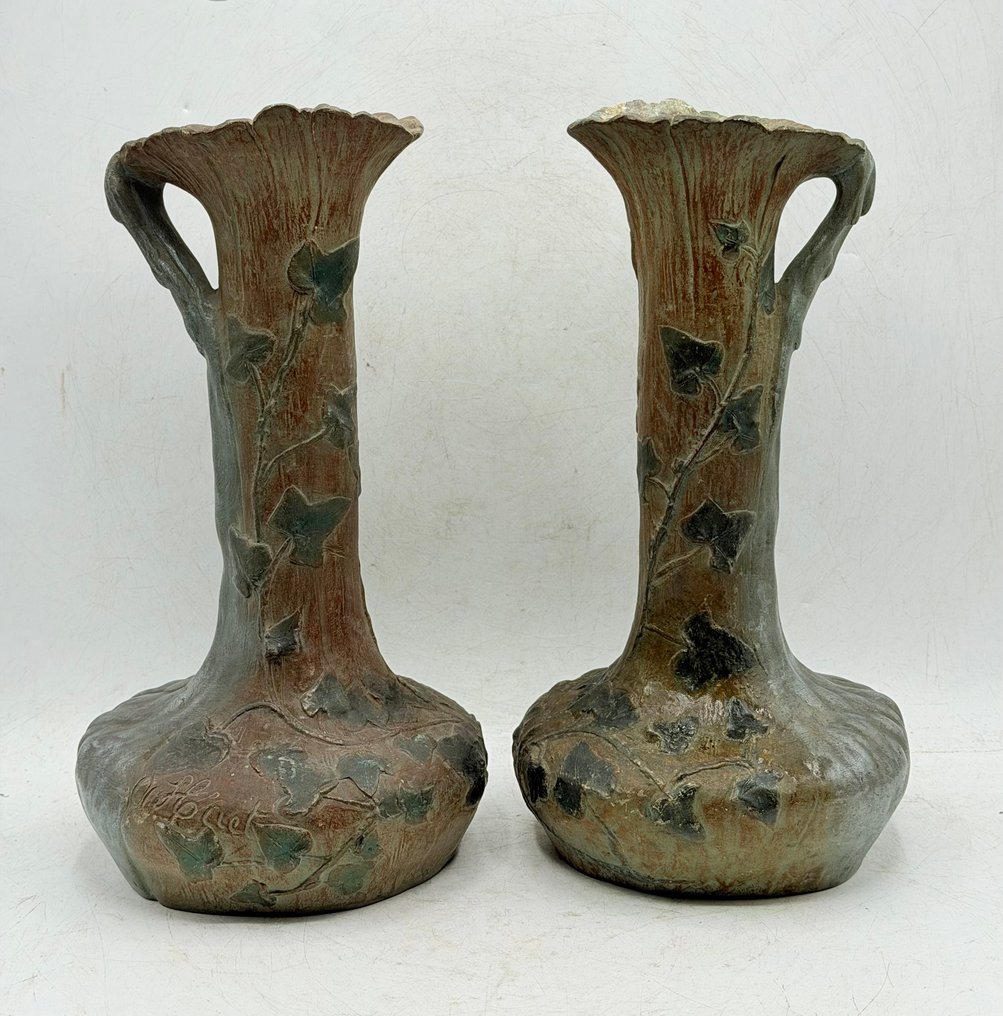 Escuela Europea (s. XX) - Βάζο (2) -  Διακόσμηση φύλλων  - Ψευδάργυρος, Κασσίτερος #4.3