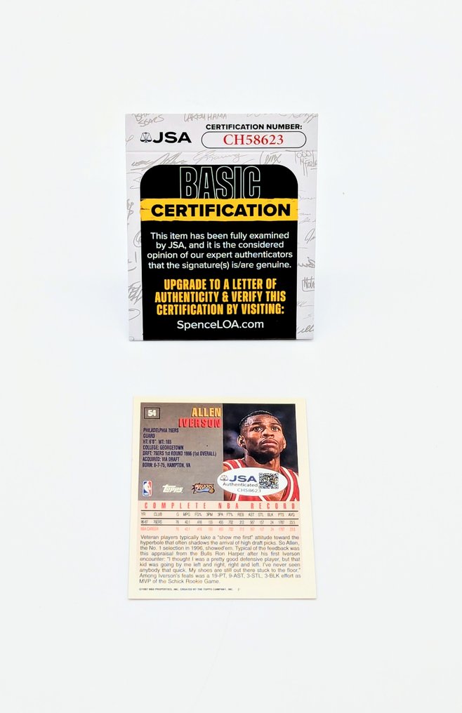 1997/98 Topps NBA Allen Iverson - Hand Signed 2nd Year Card - Autograph JSA Certified Card - 八成新 (NM) #3.2