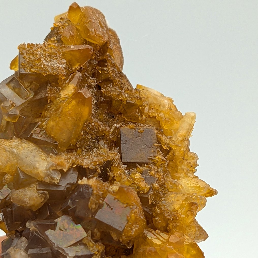 Orange and reddish fluorite with calcite, Pakistan. Crystals on matrix - Height: 69 mm - Width: 41 mm- 54 g #3.2