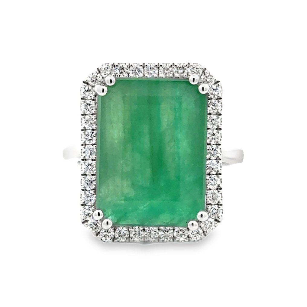 No Reserve Price - Ring - 18 kt. White gold - 12.15ct. tw. Emerald - Diamond #1.0