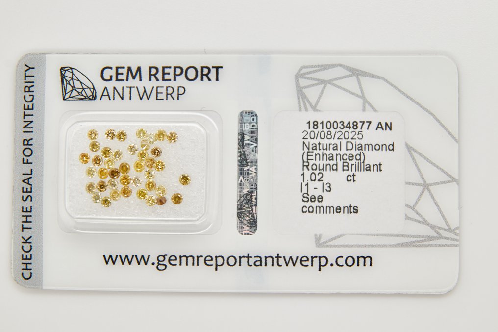 χωρίς τιμή ασφαλείας - 40 pcs Διαμάντι  (Επεξεργασμένου χρώματος)  - 1.02 ct - Στρογγυλό - I1, I2, I3 - Gem Report Antwerp (GRA) #4.3