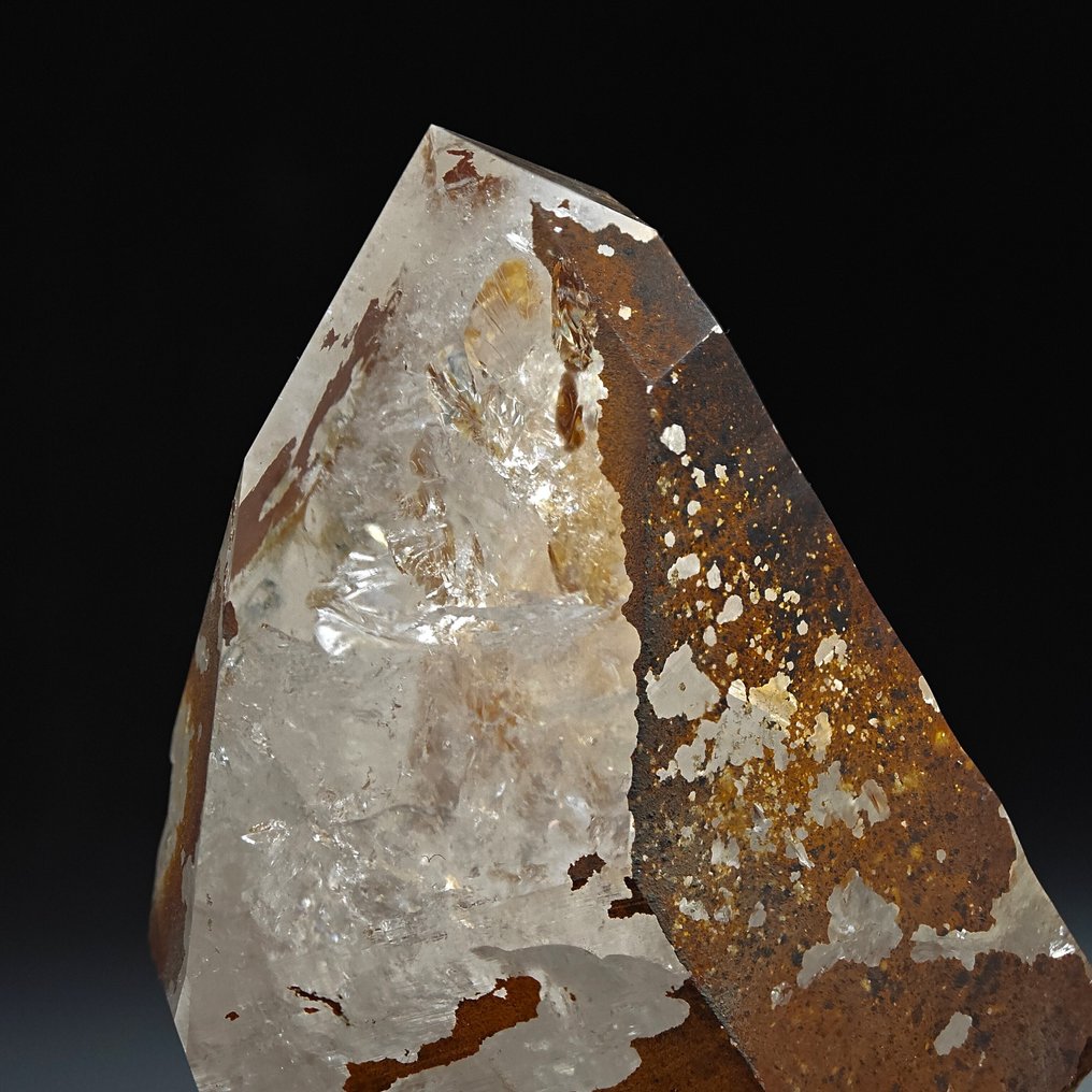 Zwitserse kwarts met oranje limoniet, natuurlijk Kristallen op matrix - Hoogte: 87 mm - Breedte: 56 mm- 208 g #3.2