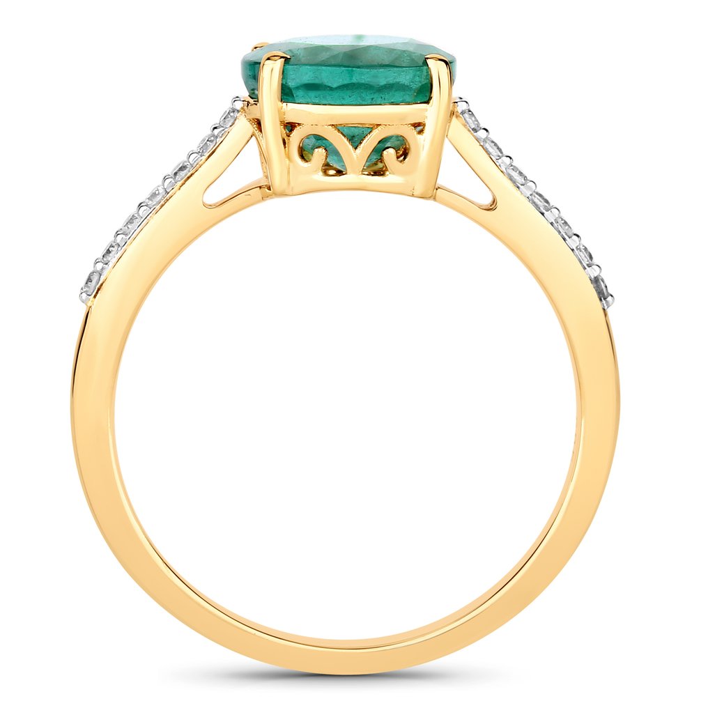 戒指 - 14K包金 黄金 -  2.16ct. tw. 祖母绿 - 钻石 #1.0