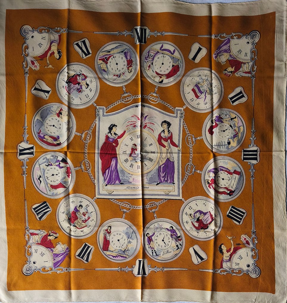 Hermès - CADRANS ANCIENS by Hugo Grygkar, 1948. Collector - 印图开司米围巾 #1.0