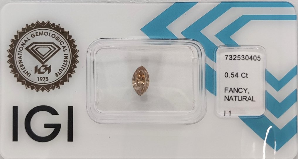 χωρίς τιμή ασφαλείας - 1 pcs Διαμάντι  (Φυσικού χρώματος)  - 0.54 ct - Μαρκησία - Fancy Απαλό πορτοκαλί Καφέ - I1 - International Gemological Institute (IGI) #1.0