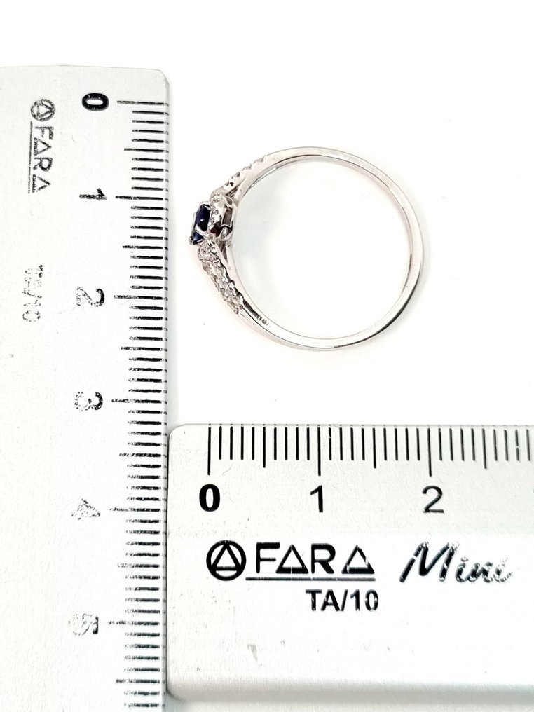 戒指 - 18K包金 白金 蓝宝石 - 钻石 #3.2