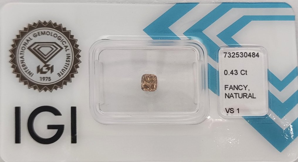 没有保留价 - 1 pcs 钻石  (天然色彩的)  - 0.43 ct - 枕形 - Fancy 棕色 橙色 - VS1 轻微内含一级 - 国际宝石研究院（IGI） #1.0