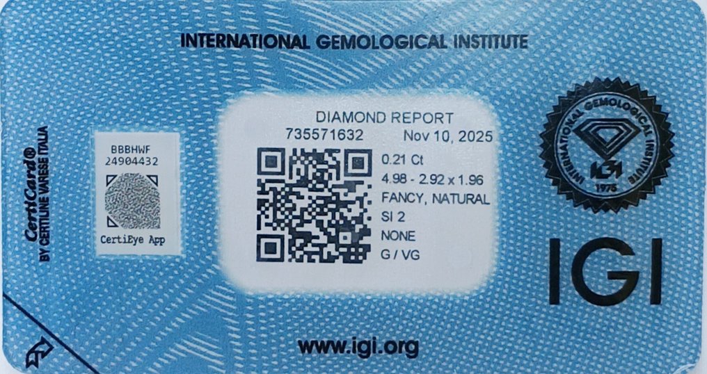 χωρίς τιμή ασφαλείας - 1 pcs Διαμάντι (Φυσικού χρώματος) - 0.21 ct - Αχλάδι - Fancy deep Καφετί Μοβ - SI2 - International Gemological Institute (IGI) #4.3