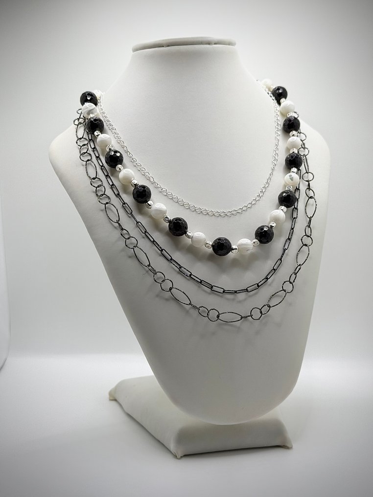 Unico - 石榴石 - 珍珠母 - 925纯银 - 真品认证 - 一等品 - 双色 - 3套珠宝 - 专属人工 #1.0