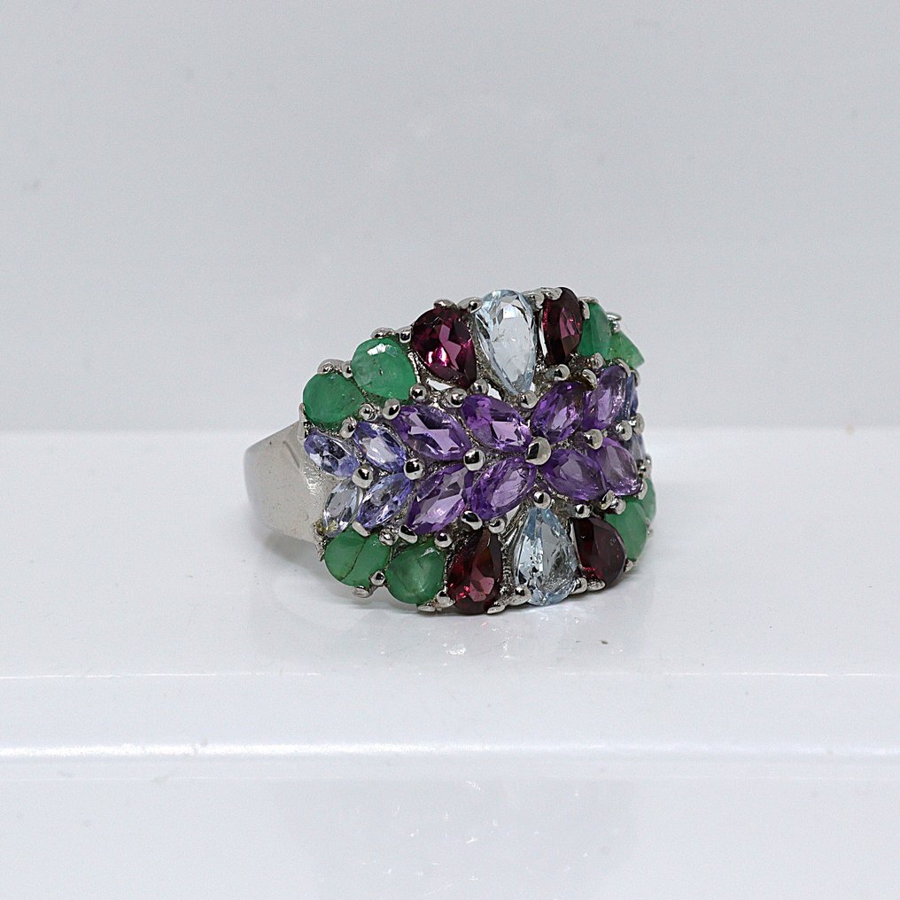 Senza Prezzo di Riserva - Anello Argento - 3.96ct. tw. Ametista - Pietre preziose miste - Maat: 19 mm, #1.0