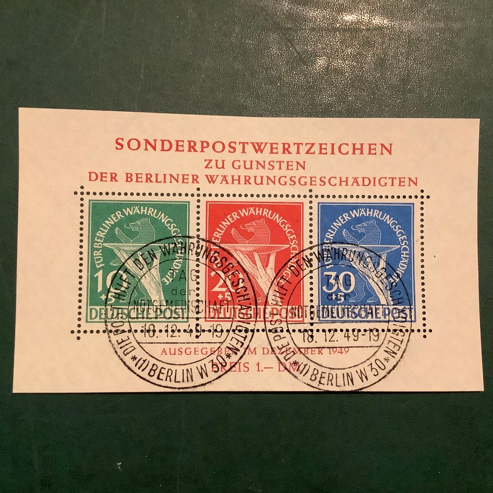 Berlin 1949 - Currency reform block with faultless photo certificate by Schlegel. - Michel blok 1 #4.3