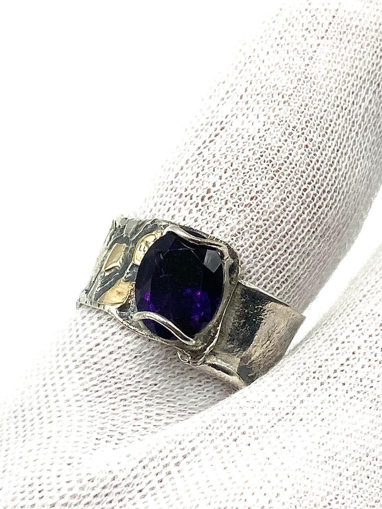 χωρίς τιμή ασφαλείας - Δαχτυλίδι - 18 καράτια Ασημί, Κίτρινο χρυσό Αμέθυστος #2.1
