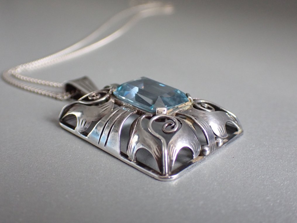 Spinel - Argint - Colier cu pandantiv - Art Deco Spinel-Topaas #3.2