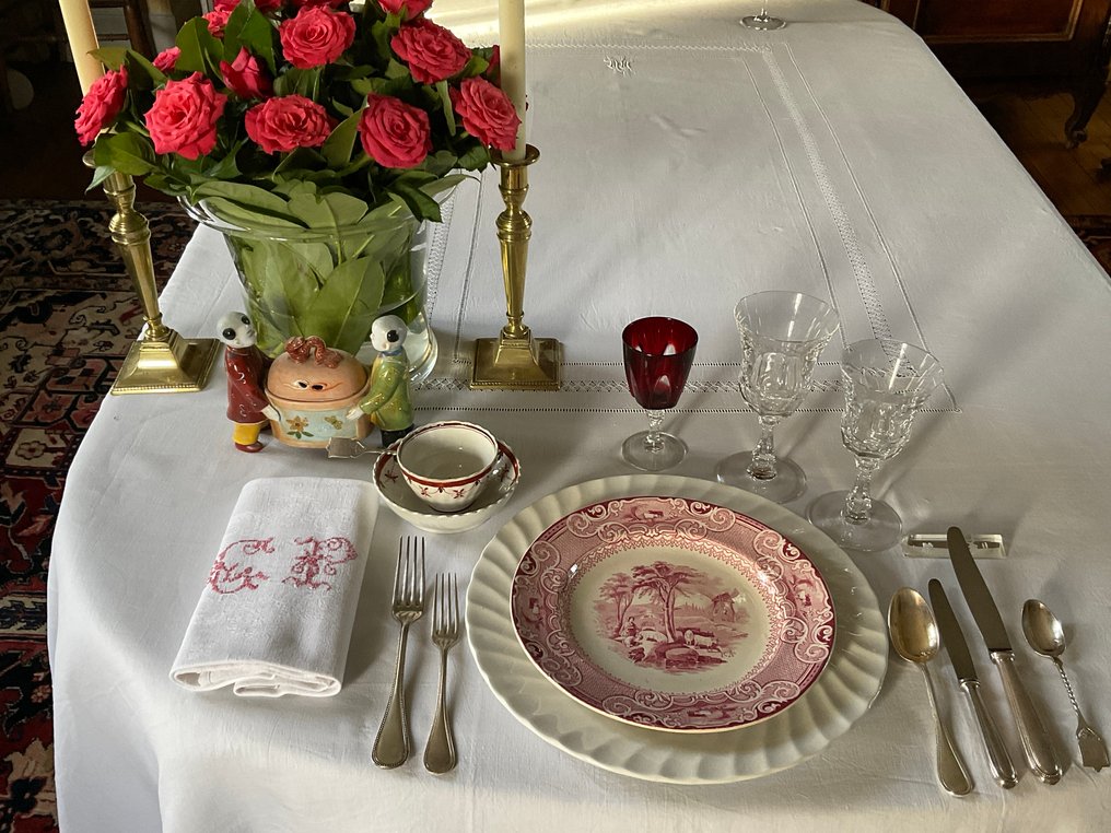 6 Late XIX th C. damask linen napkins with G.P. initials - Textile  - 63 cm - 66 cm #2.1