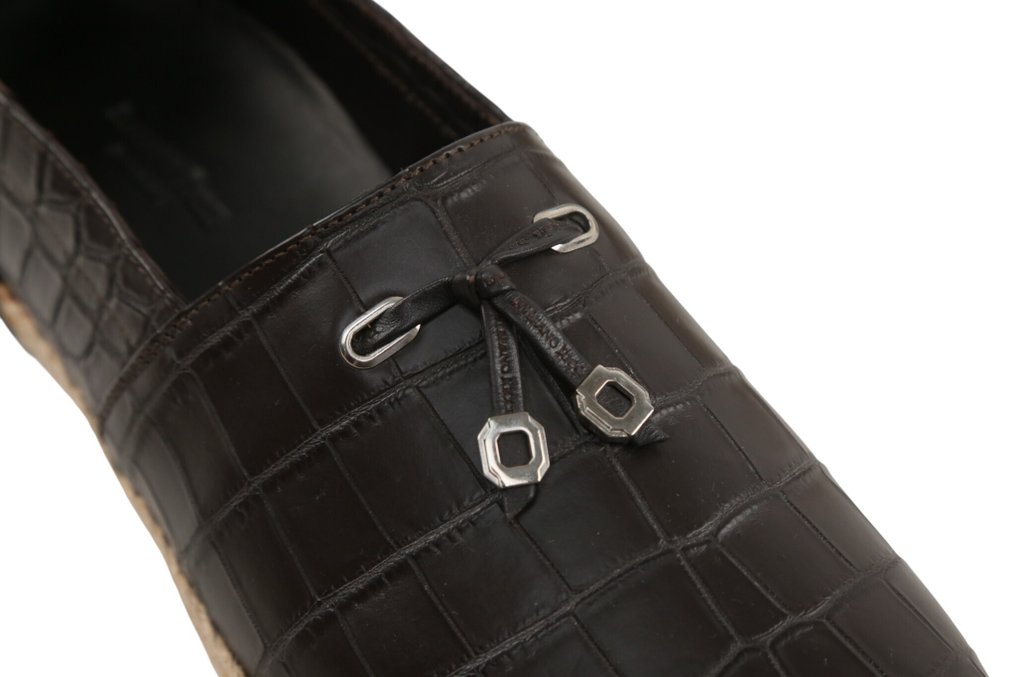 STEFANO RICCI RRP 5200€ 100% Alligator Espardilles Loafers – Dark Brown – 8.5 UK - Mocassins - Size: EU 42.5 - New in box #3.2