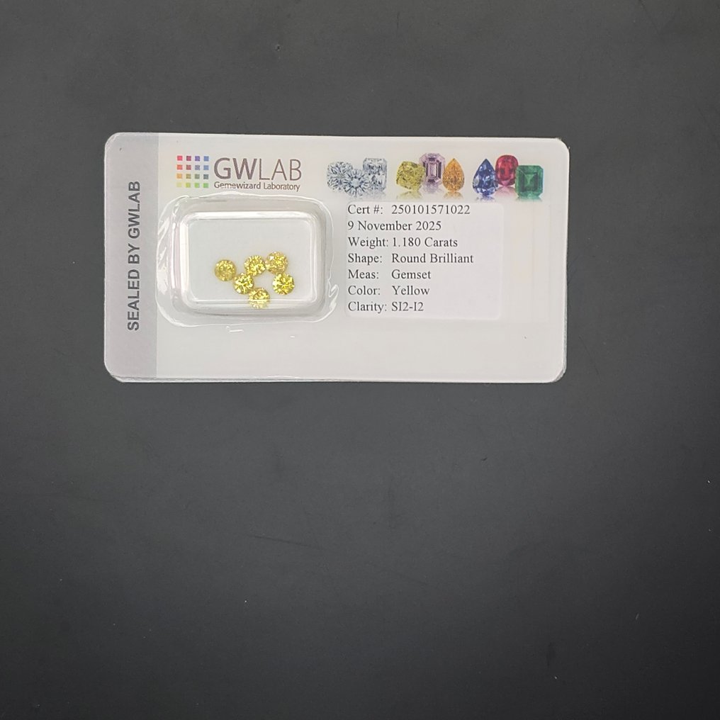 Sans prix de réserve - 6 pcs Diamant (Traitement de couleur) - 1.18 ct - Rond Jaune - I1, I2 - Gemewizard Gemological Laboratory (GWLab) #3.2