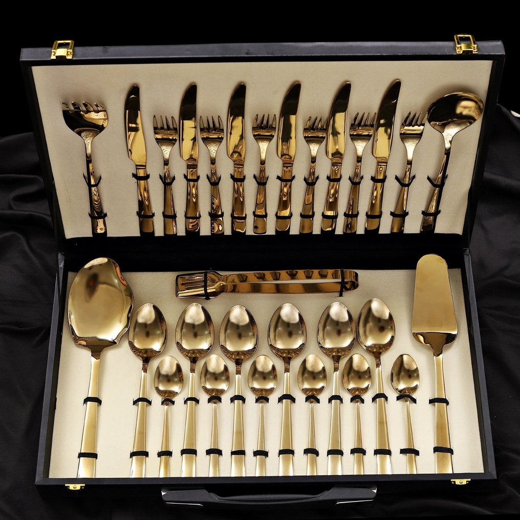 Servizio di posate (29) - Set di posate per 6 persone, 29 pezzi, set di cucchiai color oro royal, di qualità alimentare, con - acciaio inossidabile #1.0