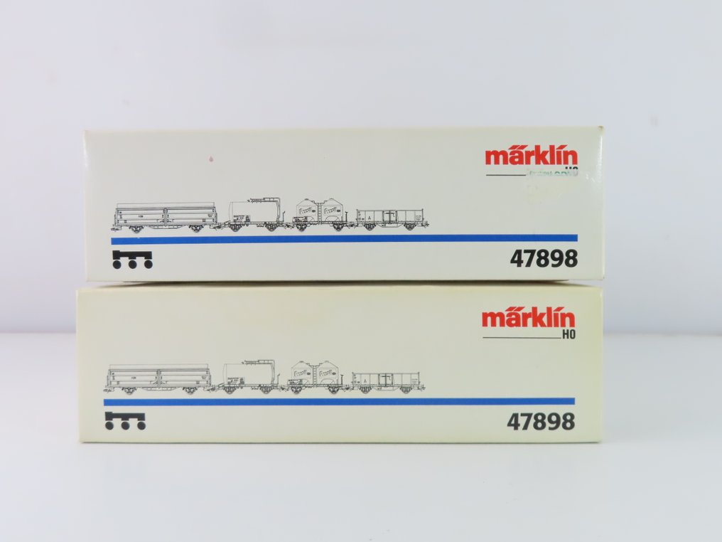 Märklin H0轨 - 47898 - 模型火车货车组 (2) - 2套4节铁路货车，包括封闭货车、高开货车、料车和罐车 - DB #4.3