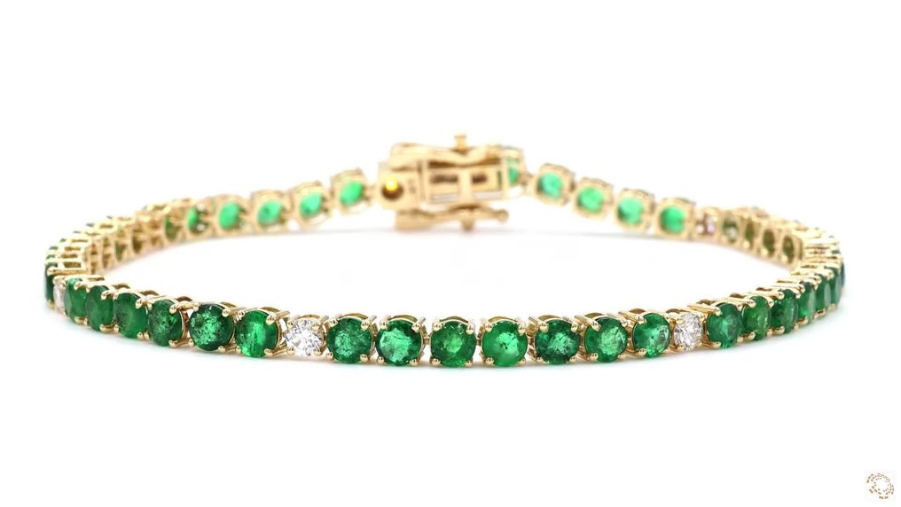 網球手鍊 - 18 克拉 黃金 - 7.28ct. tw. 祖母綠 - 鉆石 #1.0